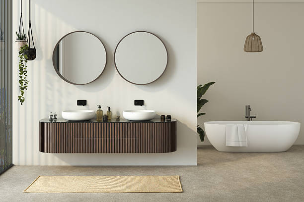 Baño con diseño con doble lavabo para parejas